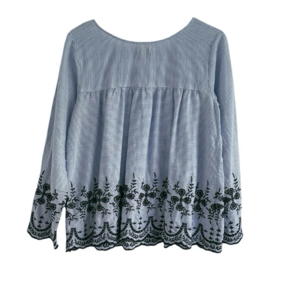 KYLA SEO TOP BLUE WHITE STRIPE EMBROIDERED TOP SZ S - Picture 2 of 3